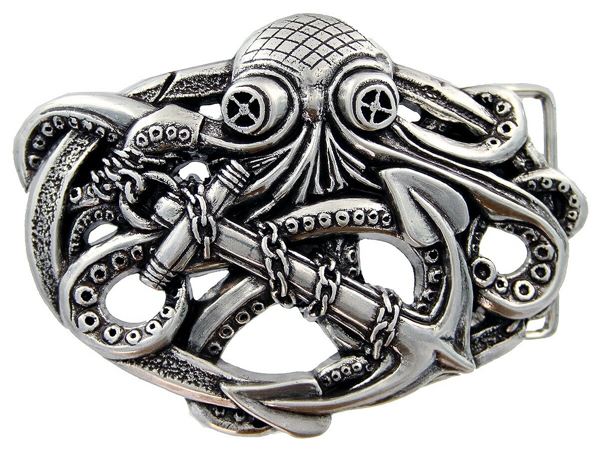 Unique 3D Antique Engraved Belt Buckle Octopus Boat Anchor Buckles fits 1-1/2&Prime;