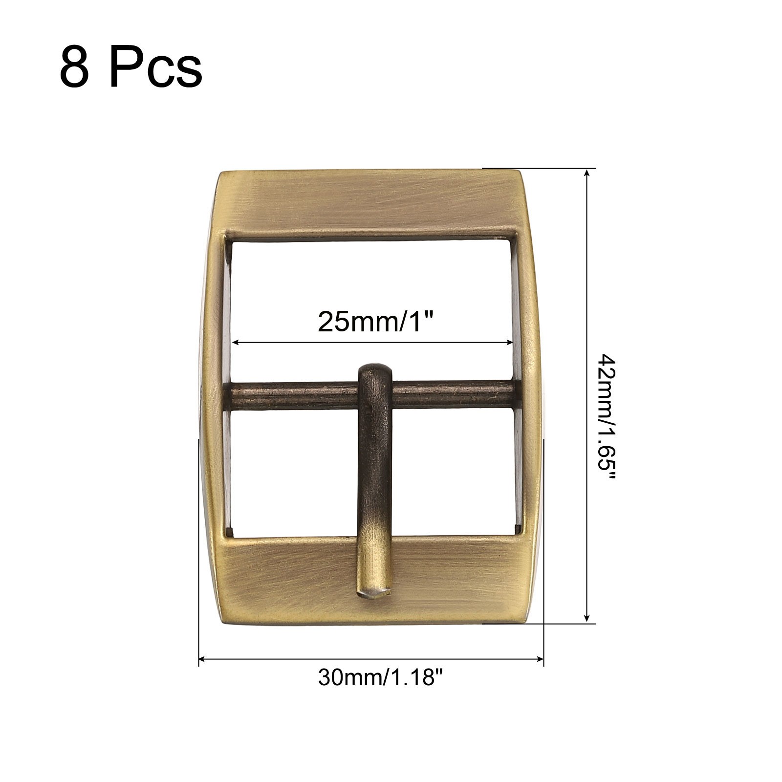 8Pcs 1&Prime; Single Prong Belt Buckle Square Center Bar Buckles Bronze