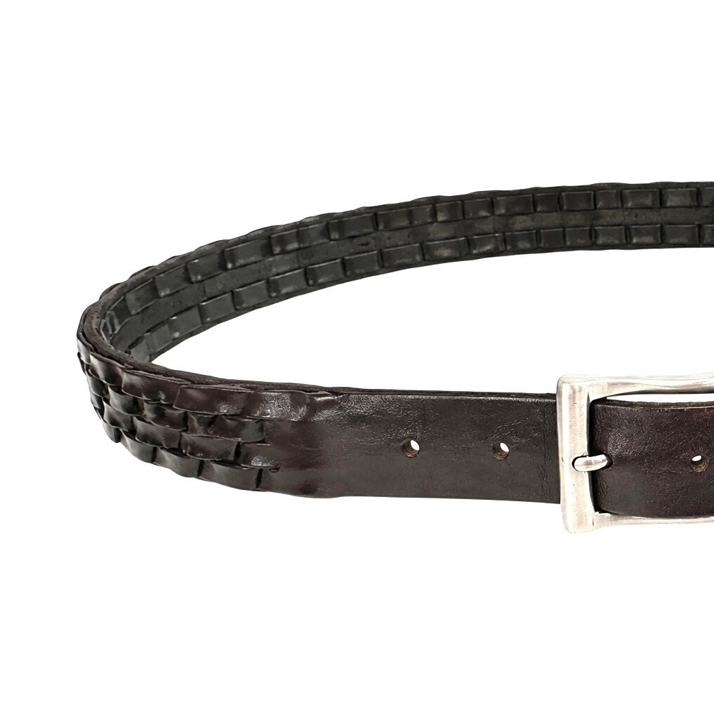 VTG 90s Cole Haan Basketweave Leather Belt 30 Brown Woven Overlay Nickel Buckle