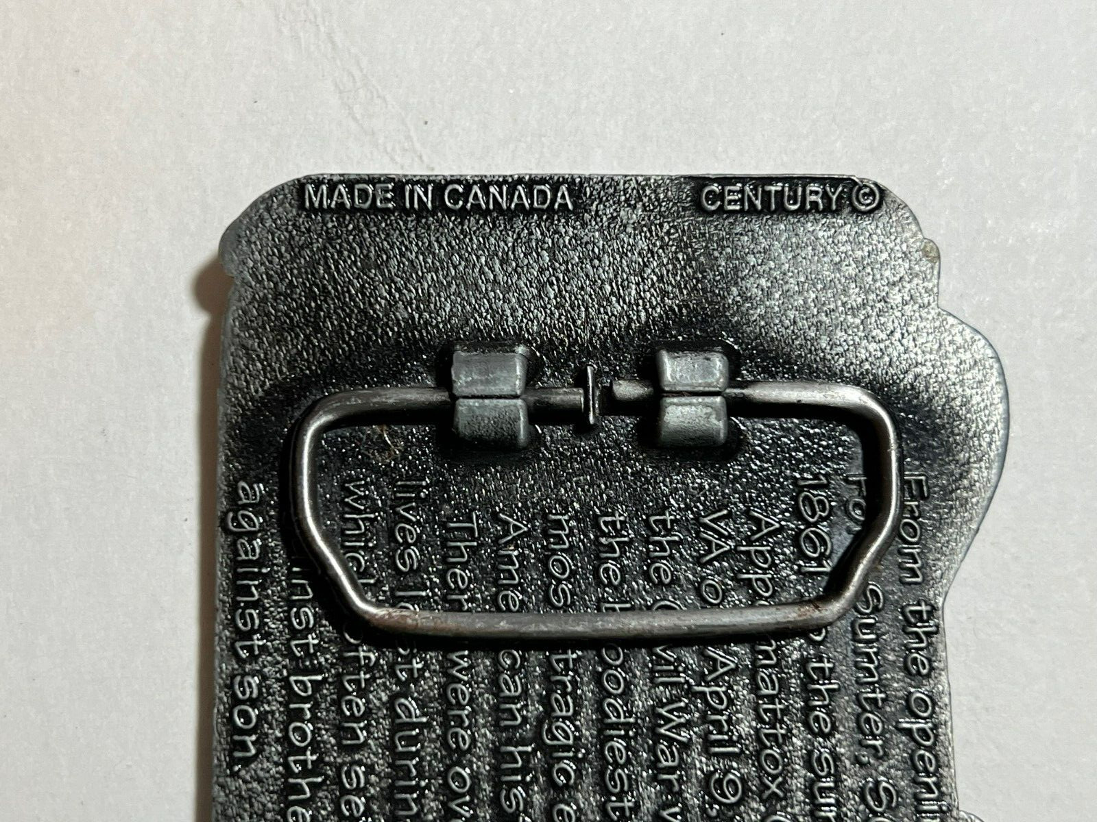 Civil War 1861-1865 Pewter Metal Belt Buckle Century Made in Canada, Used