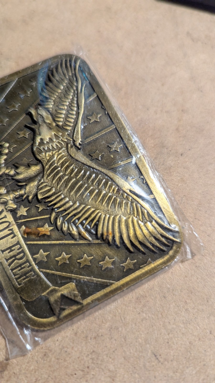 Bronze Belt Buckle 2×3 Freedom Is Not Free Made 2014 Sponsor