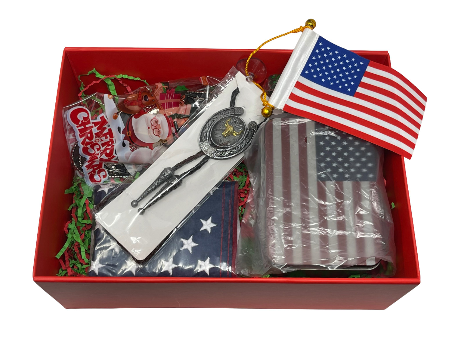 Western Belt Buckle Gift Set with Christmas Box – Veterans American Flag Holiday
