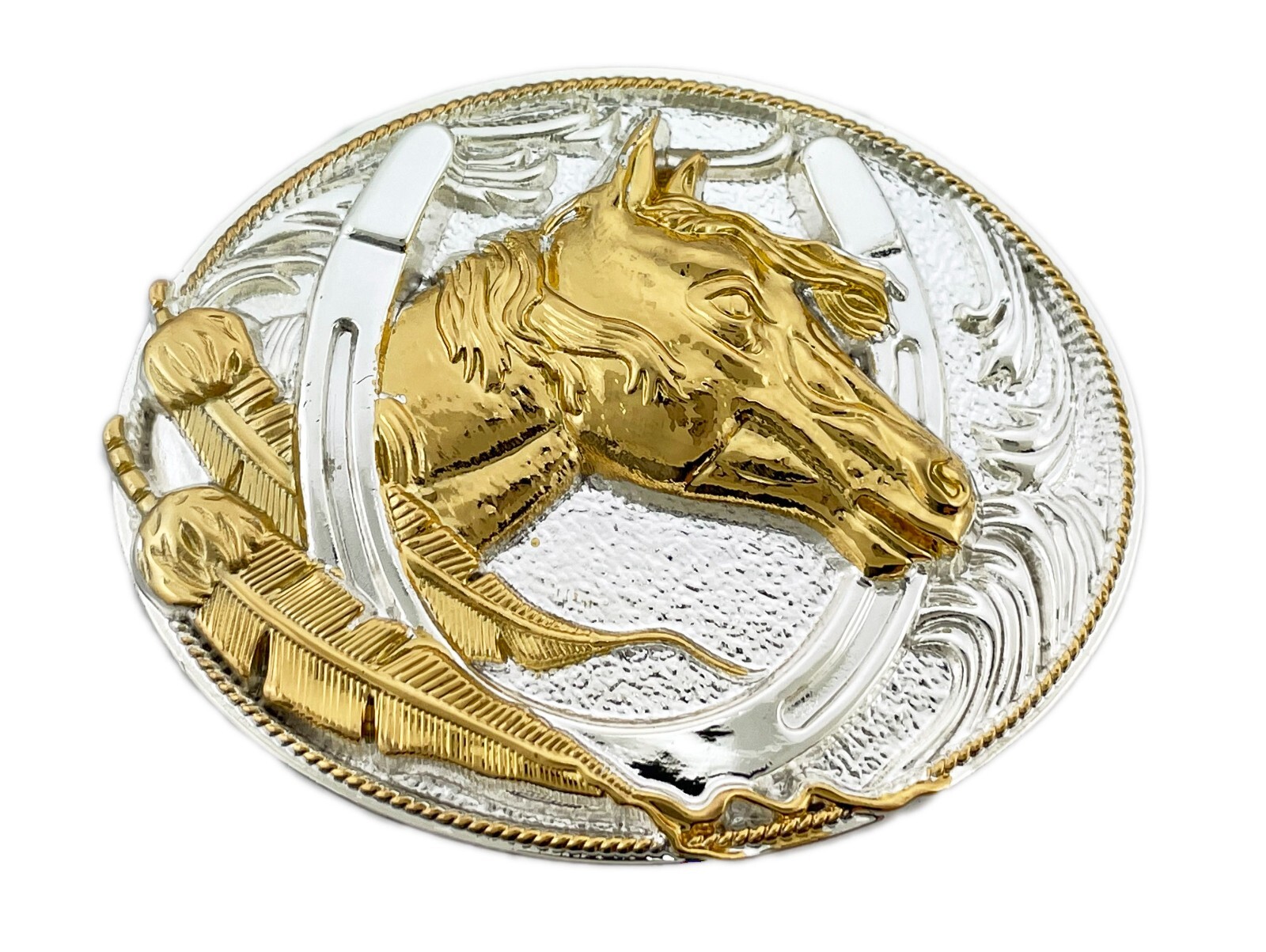 Horse Feather Belt Buckle Men Women Western Cowboy Rodeo Gold Silver Metal Skull