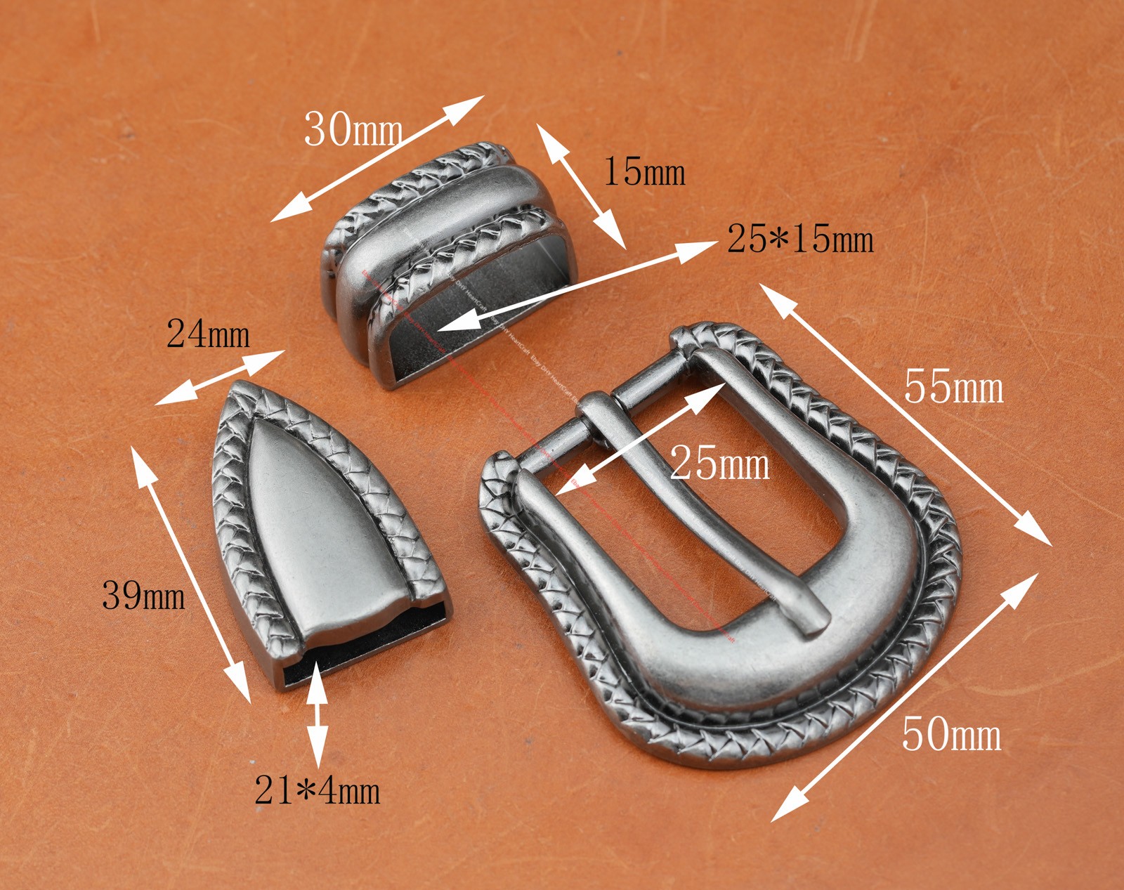 25MM Western Cowboy Leathercraft Prong Pin Belt Buckle Set 3-Piece DIY Project