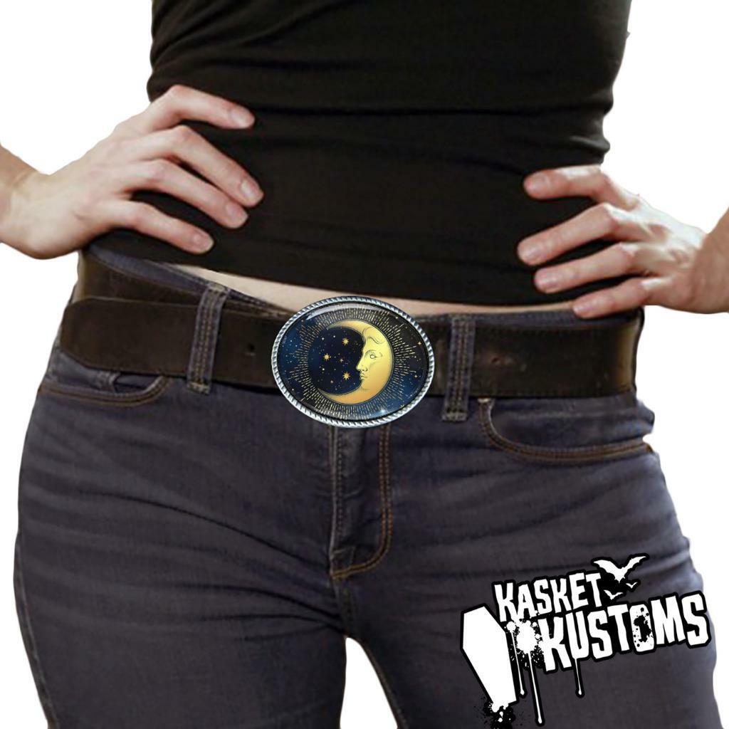 Celestial Moon n Stars Belt Buckle – Handmade Artisan Accessory – 615