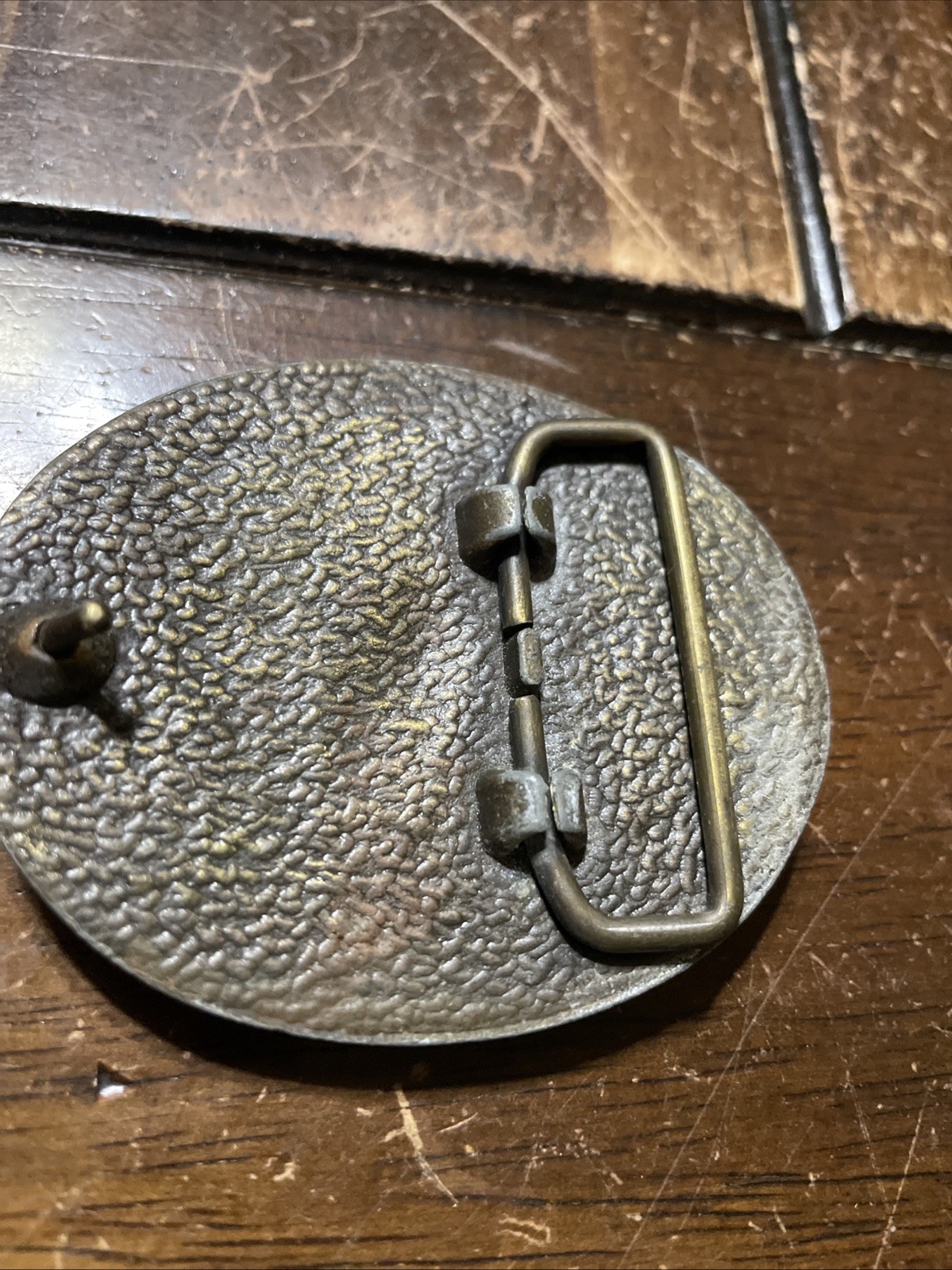 Vintage Brass Belt Buckle Gold Patina Oval Rugged Metal Smith Tool