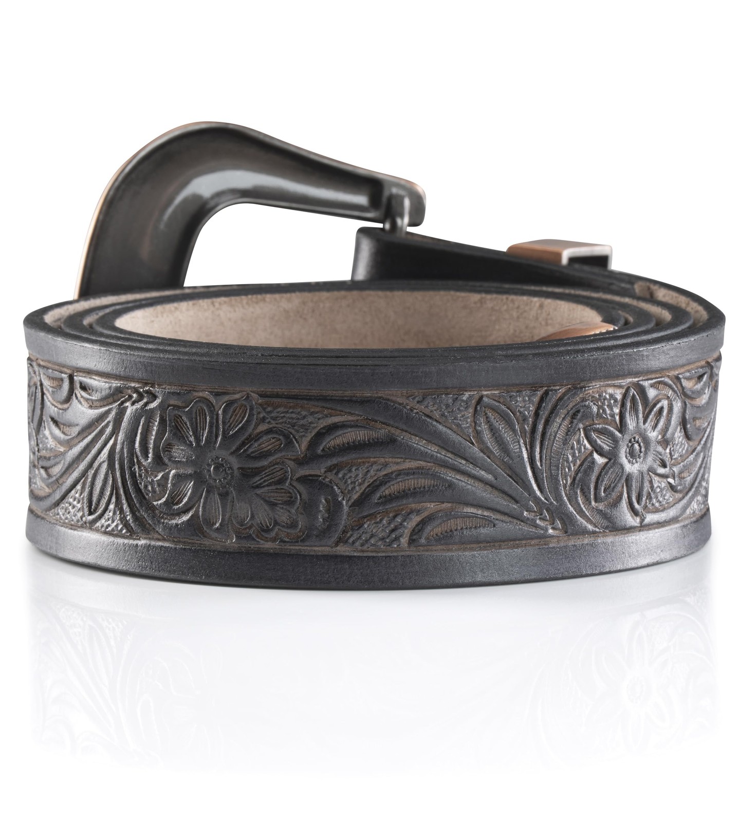 Angus Stoke western belt – Genuine buffalo 34&Prime;-36&Prime;, Black/Buckle Rose-gold