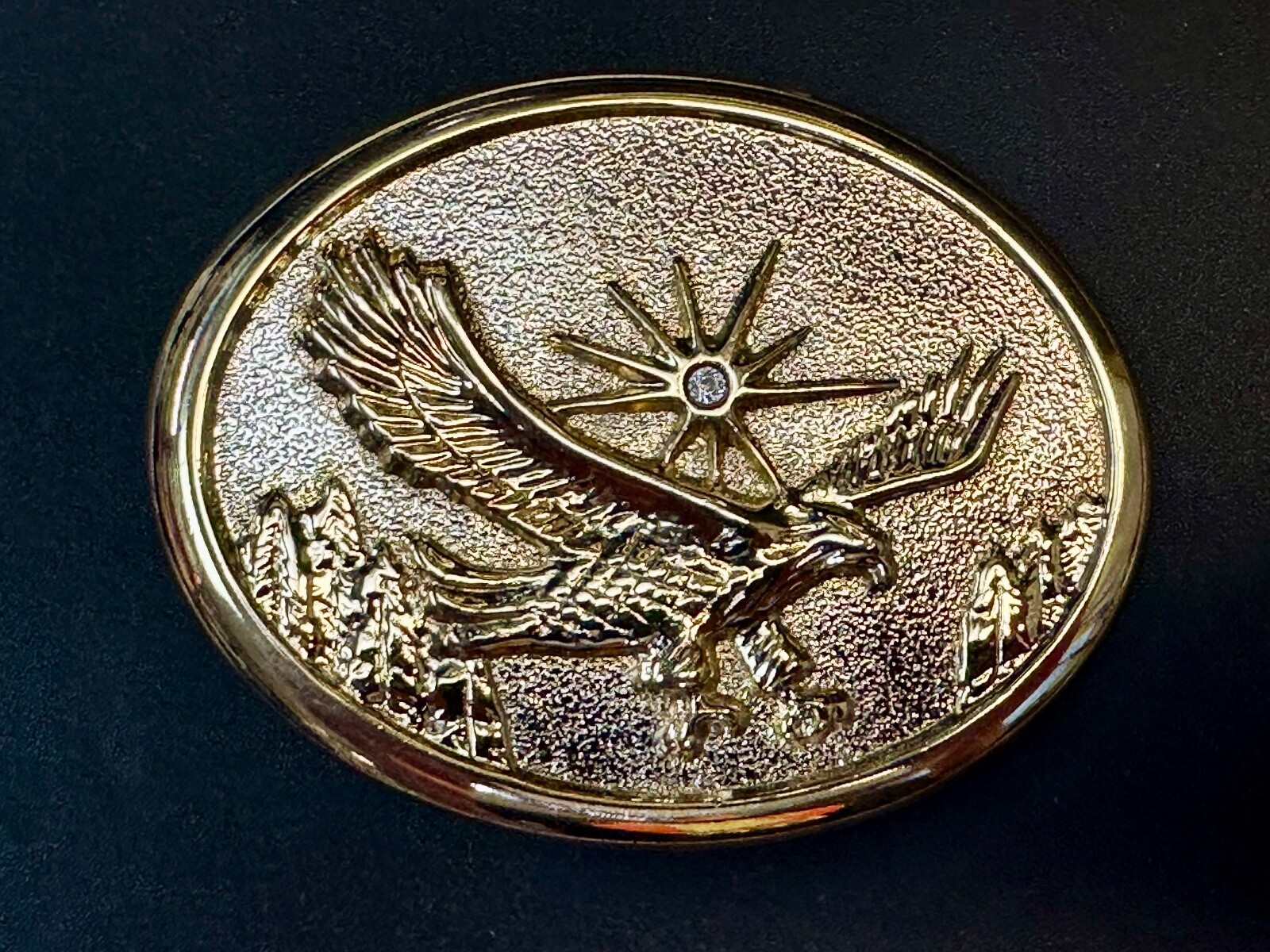 Patriotic American Usa Eagle Flying High Over Mountains W/ Starburst Belt Buckle