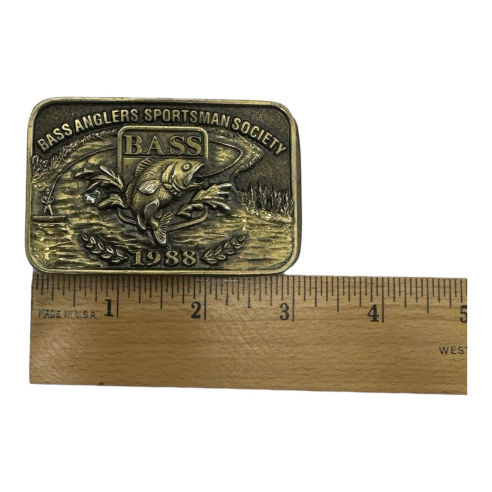 Belt Buckle Vintage 1988 BASS Bass Anglers Sportsman Society Brass USA Made