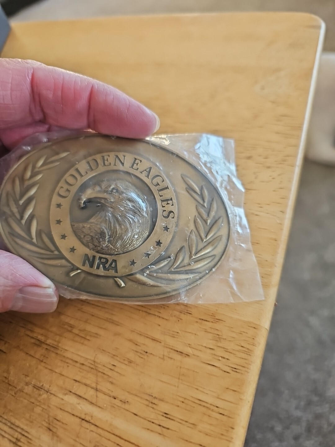 NRA National Rifle Association Golden Eagle Gold Tone 3D Raised Belt Buckle.