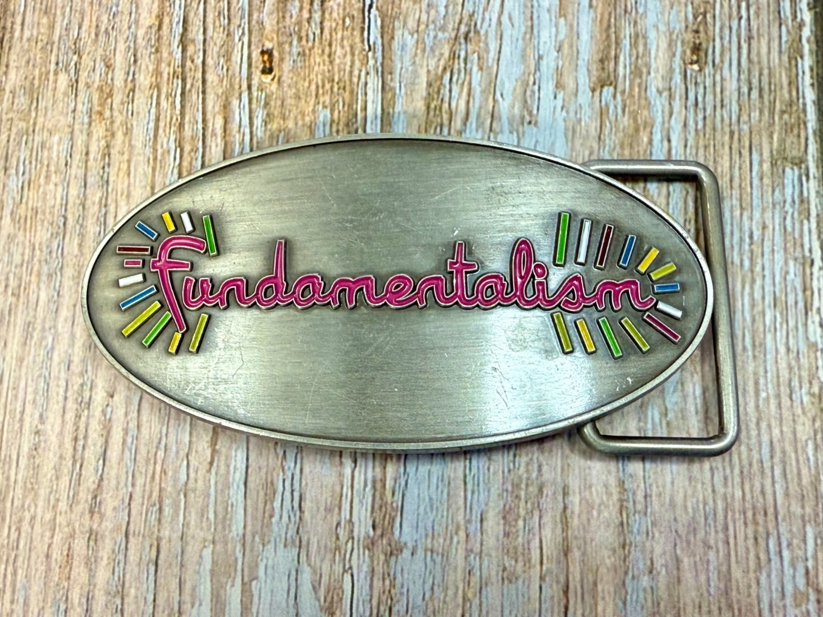 Custom Fundamentalism Spelled Out Statement Silver Color 4&Prime; Wide Belt Buckle