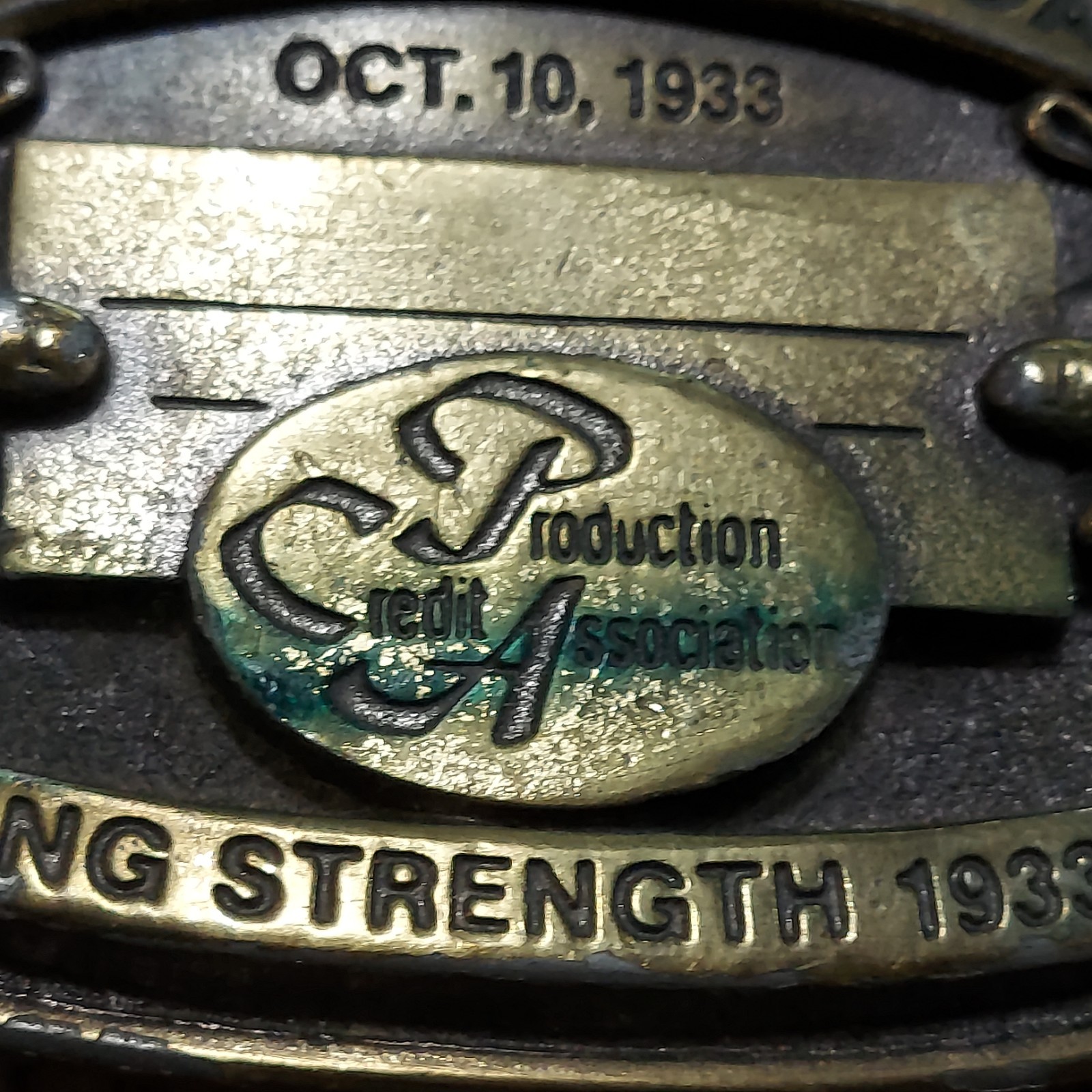 Vtg Belt Buckle The First PCA Loan 1933 50th Anniversary 3D Relief