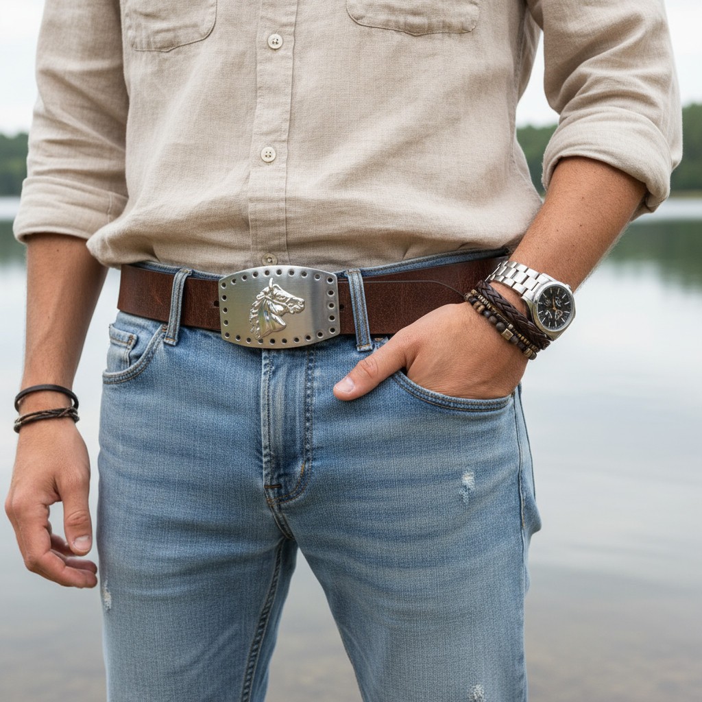 Men Women Western Fashion Belt Buckle Silver Metal Rodeo Horse Big Square Holes