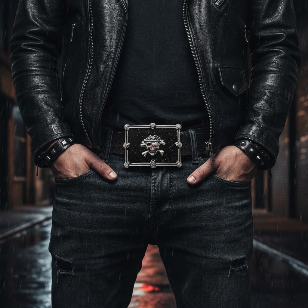 Men Women Buckle Silver Skulls Skeleton Halloween Black Pirate Deat Big Gothic