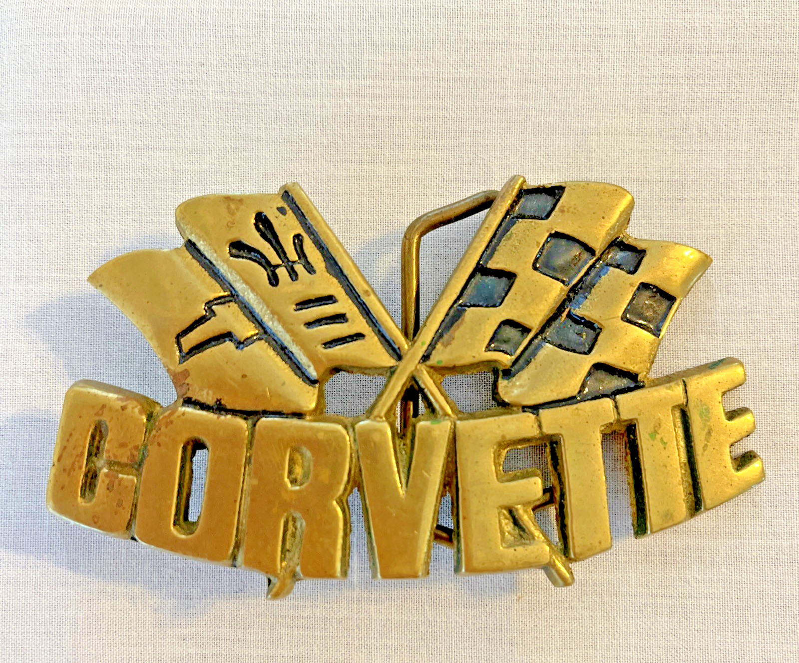 Chevy CORVETTE Belt Buckle 3-3/4×2-1/8&Prime; Solid Brass 4511 Baron 1981 Taiwan