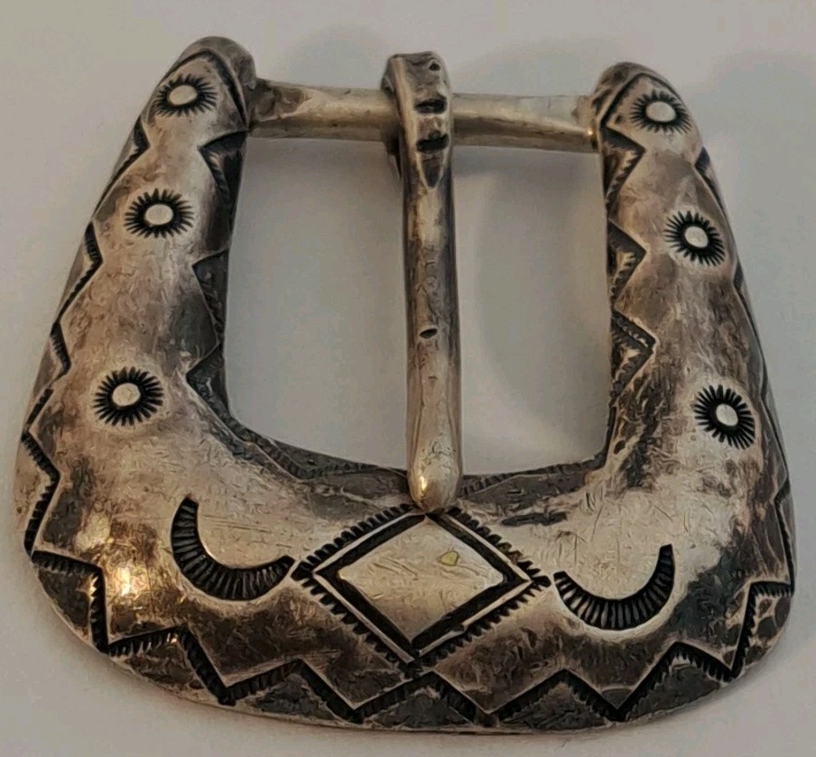 Native American OLD PAWN Navajo Sterling Silver Hand Stamped Belt Buckle OLD