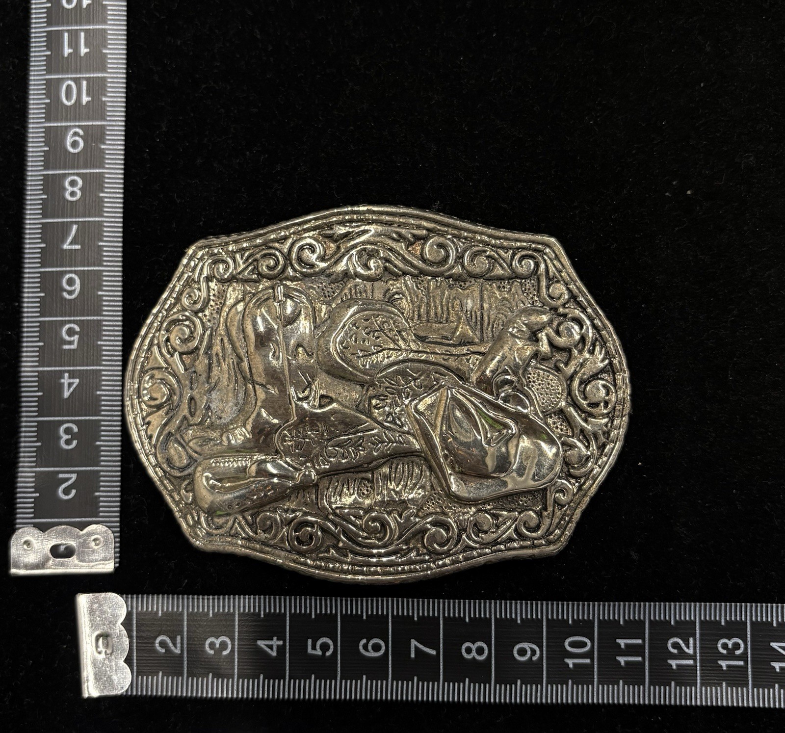 Vintage Nocona belt buckle high relief cowboy scene western style RARE