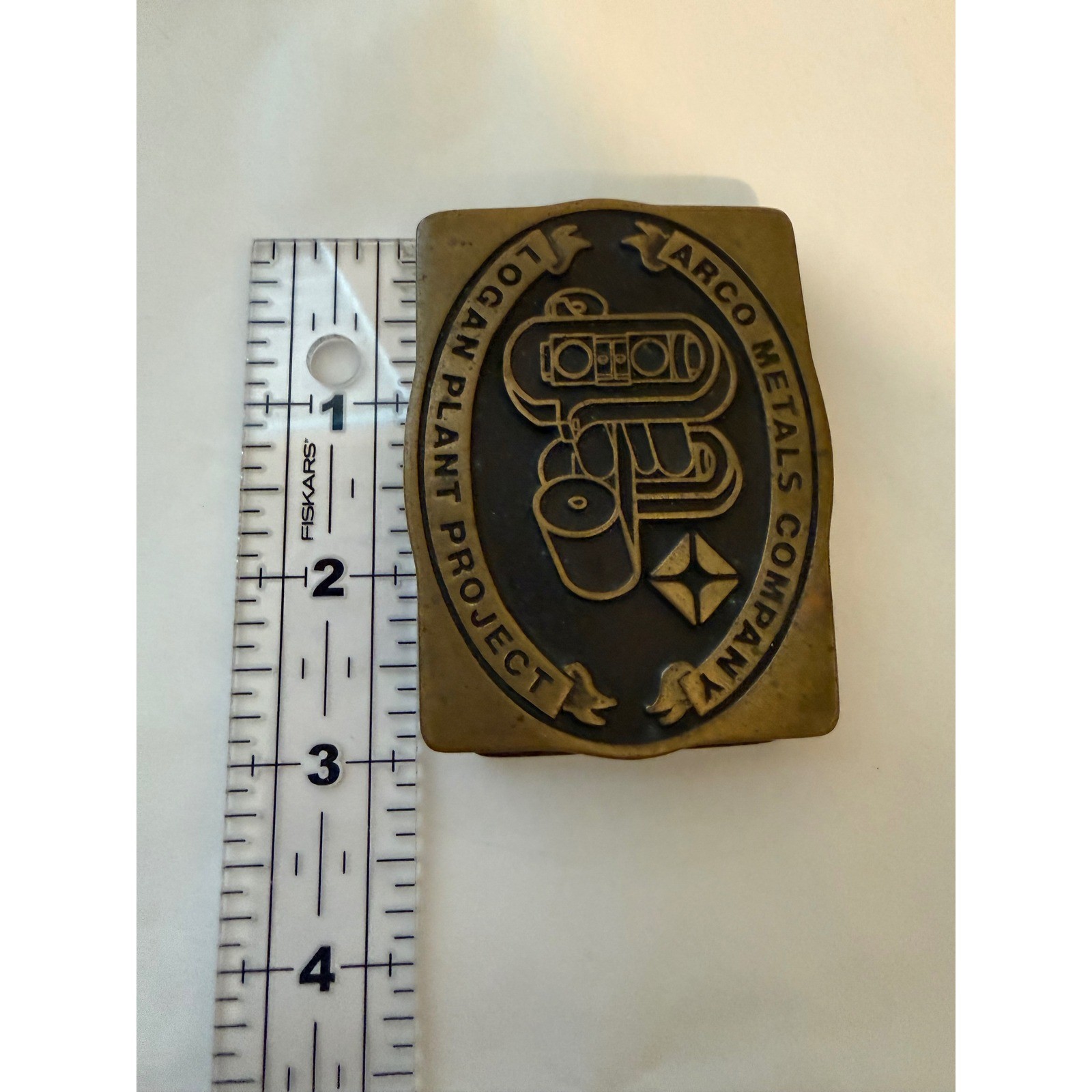 Vintage 1983 Arco Metals Company Logan Plant Project Solid Brass Belt Buckle USA