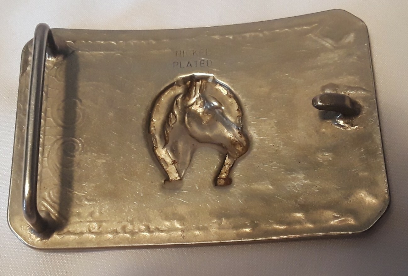 Nickel Plated Horsehead / Horseshoe Belt Buckle