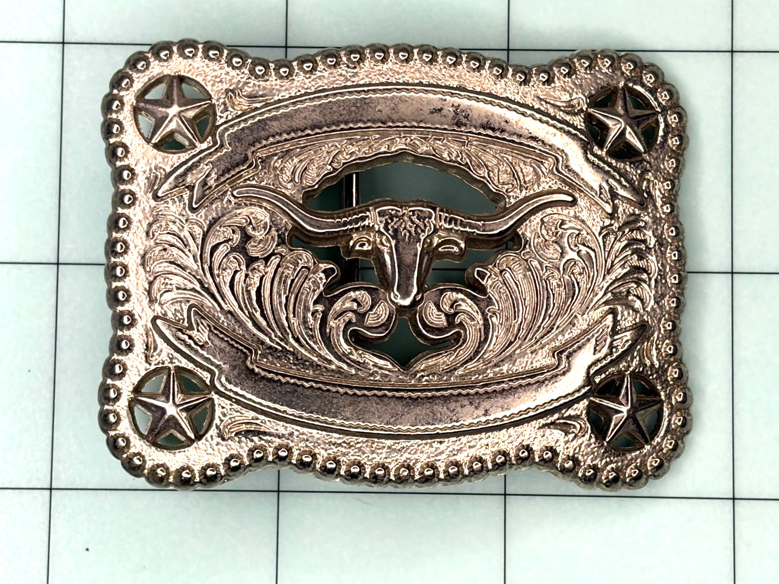Vintage Looking Western Longhorn Belt Buckle 37580 Silver Tone No Makers Mark