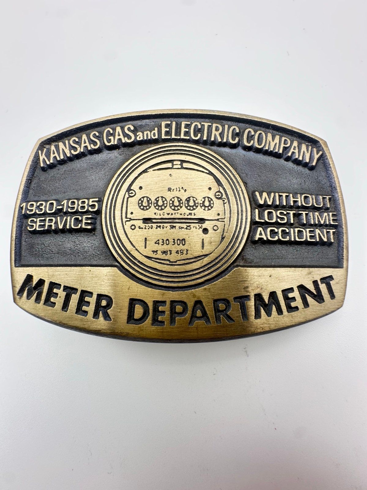 Vintage Kansas gas and electric company meter department belt buckle