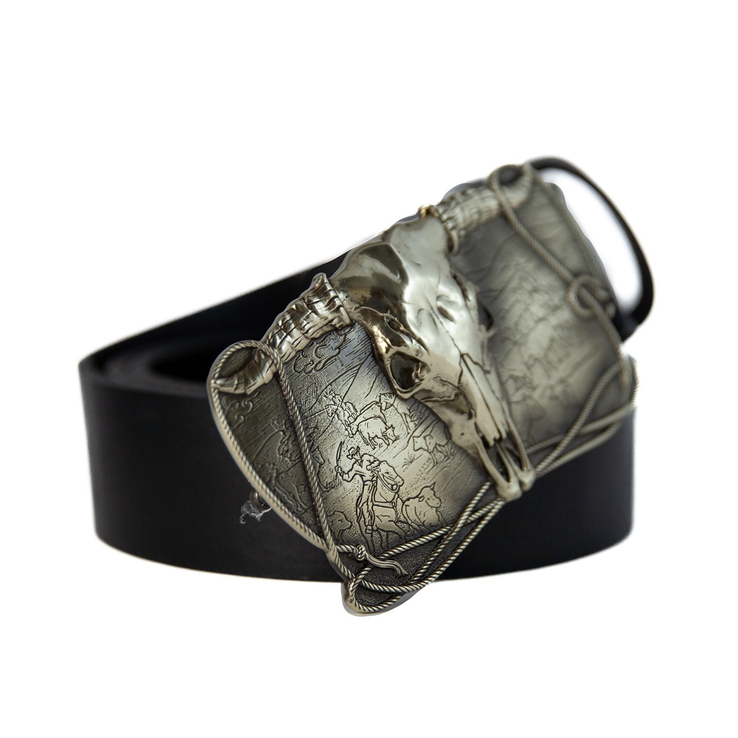 Cowboys Trophy german silver belt buckle, Buffalo Skull, Texas Longhorn Skull