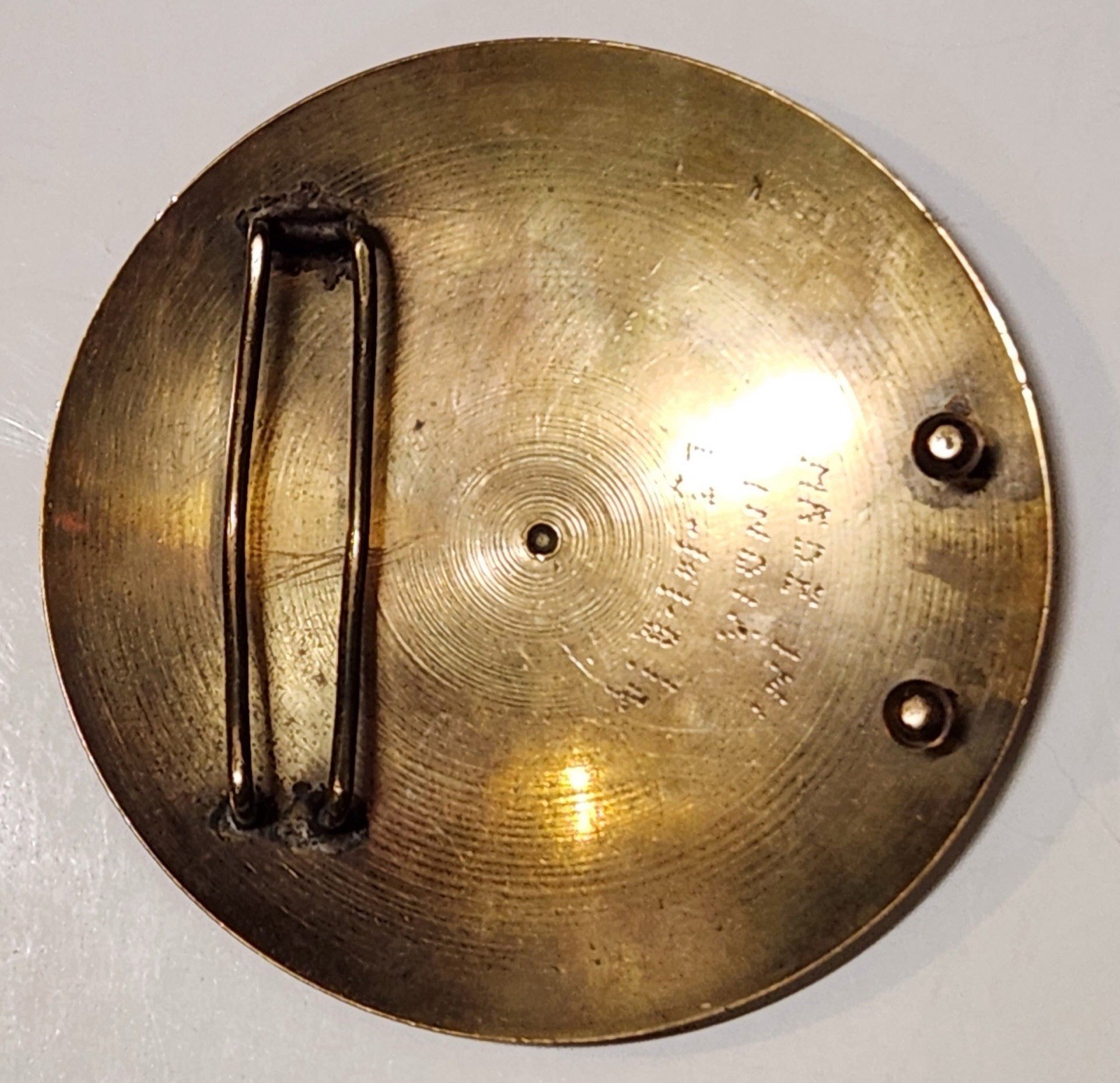 Vintage Red Enamel Floral Damascene Style Round Belt Buckle India 4.75”
