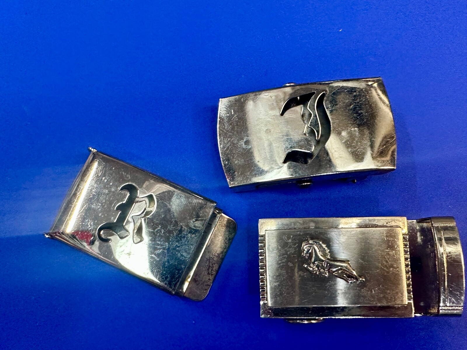 Lot of 3 Vintage slide dress style Belt Buckle&rsquo;s Letters Horse