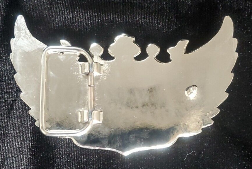 Vintage 1990&rsquo;s American Crown & Wings Cadillac Belt Buckle Chrome & Black Enamel
