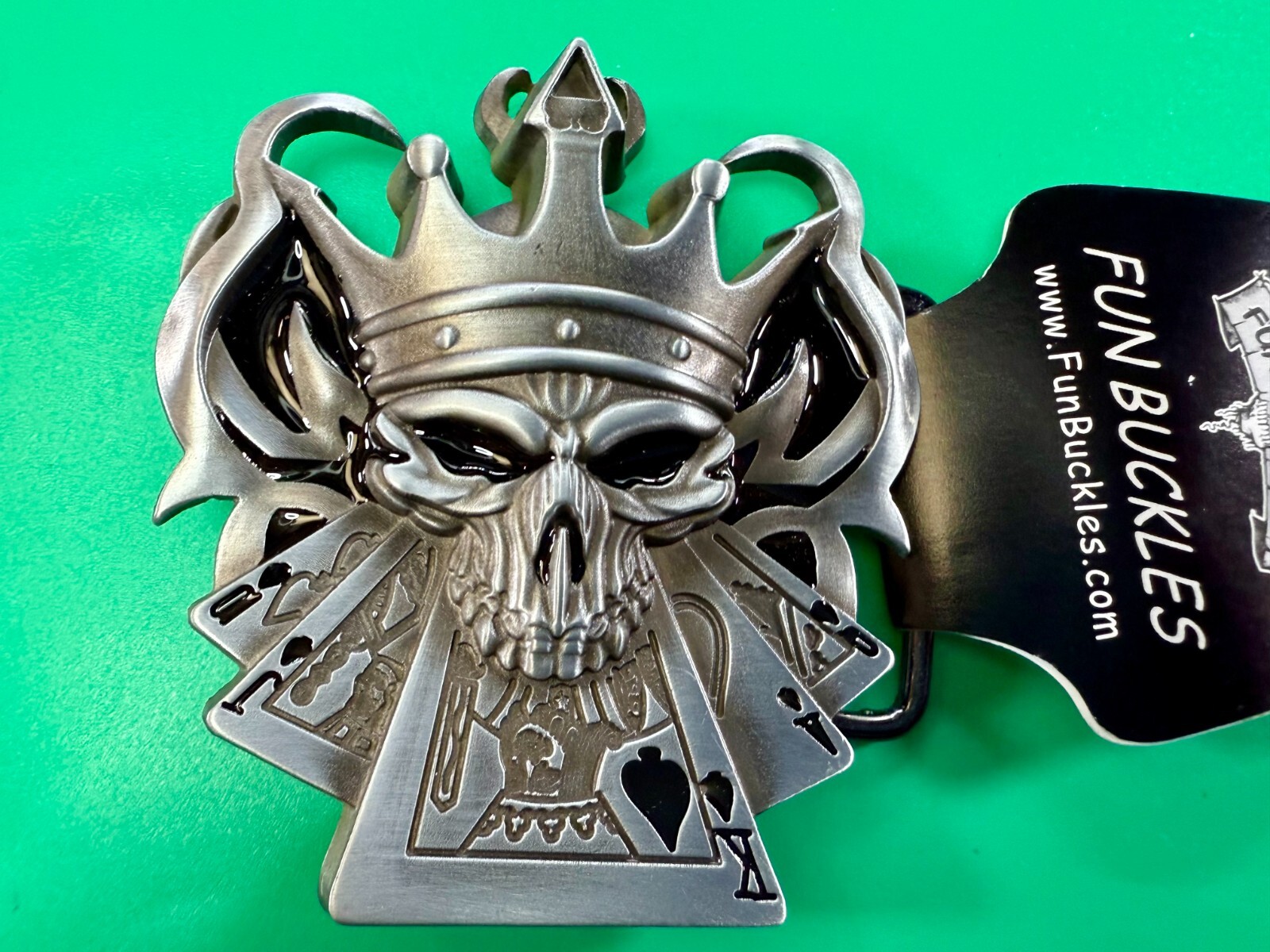 Skull with Crown Royal Flush Gaming Casino Gothic Biker Punk Vibe Belt Buckle