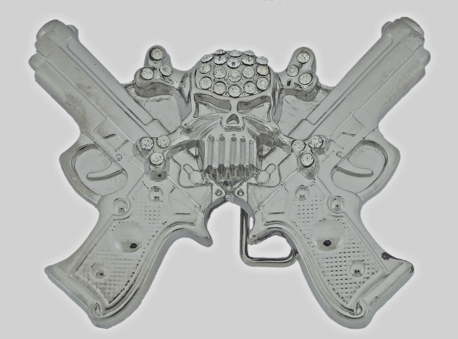 Skull Belt Buckles Gun Silver Metal Emblem Vintage Pirate Men Women BlingTattoo