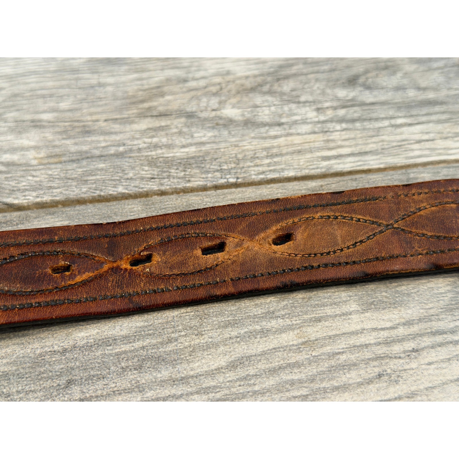 Tooled Leather Belt 32 Brown Stash Locket Buckle Western Hidden Pocket