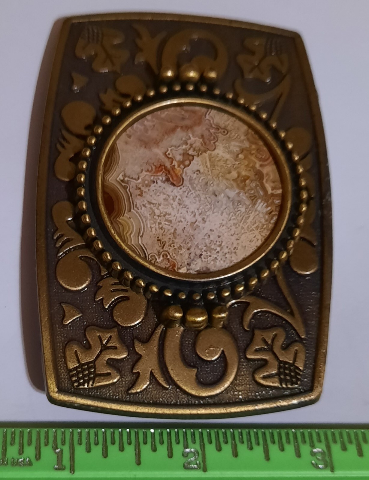 Vintage Belt Buckle Natural PolishedCrazy Lace Agate Stone Center Quality Piece!