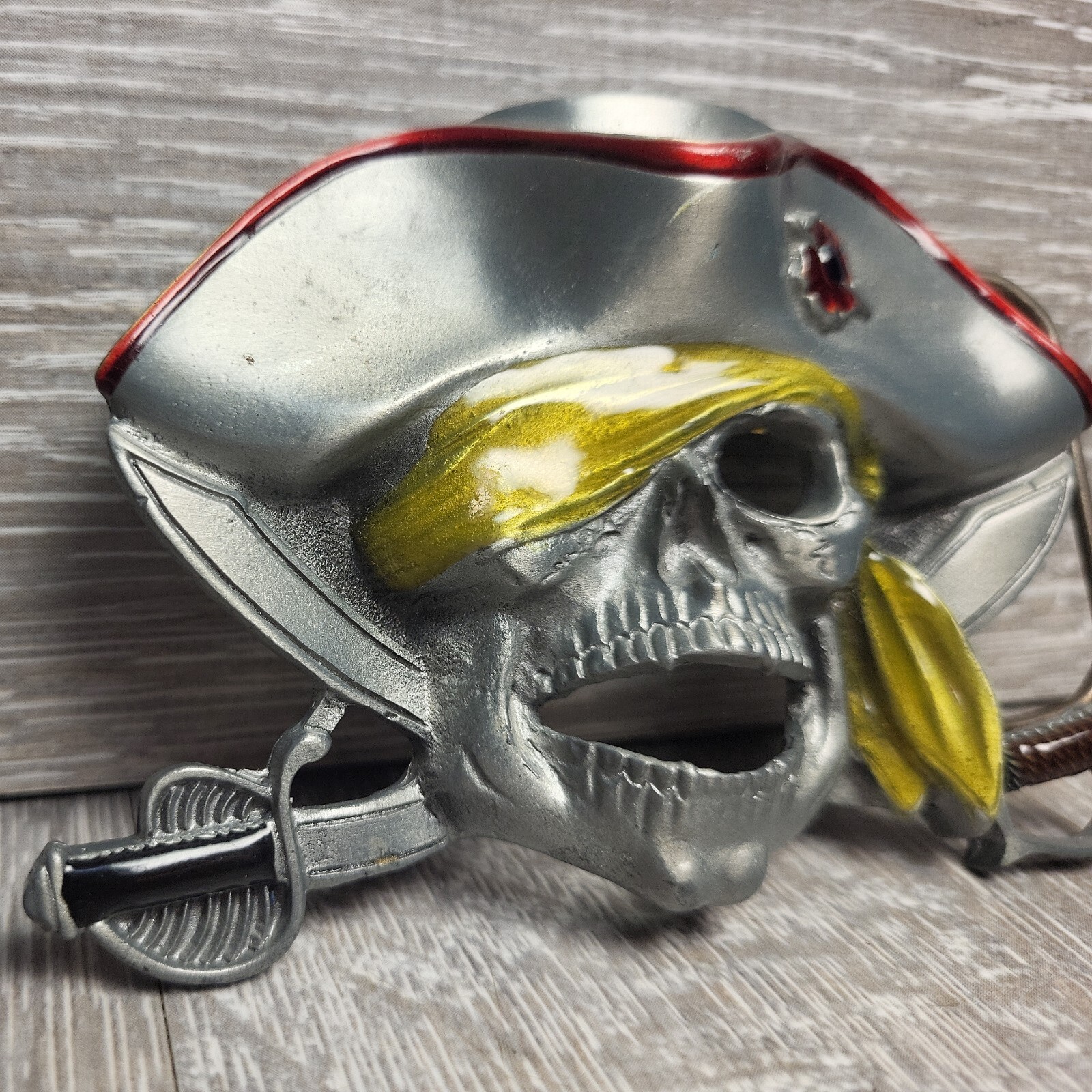Vtg Large Pirate Skull Crossbones Cross Swords Belt Buckle Costume 1997