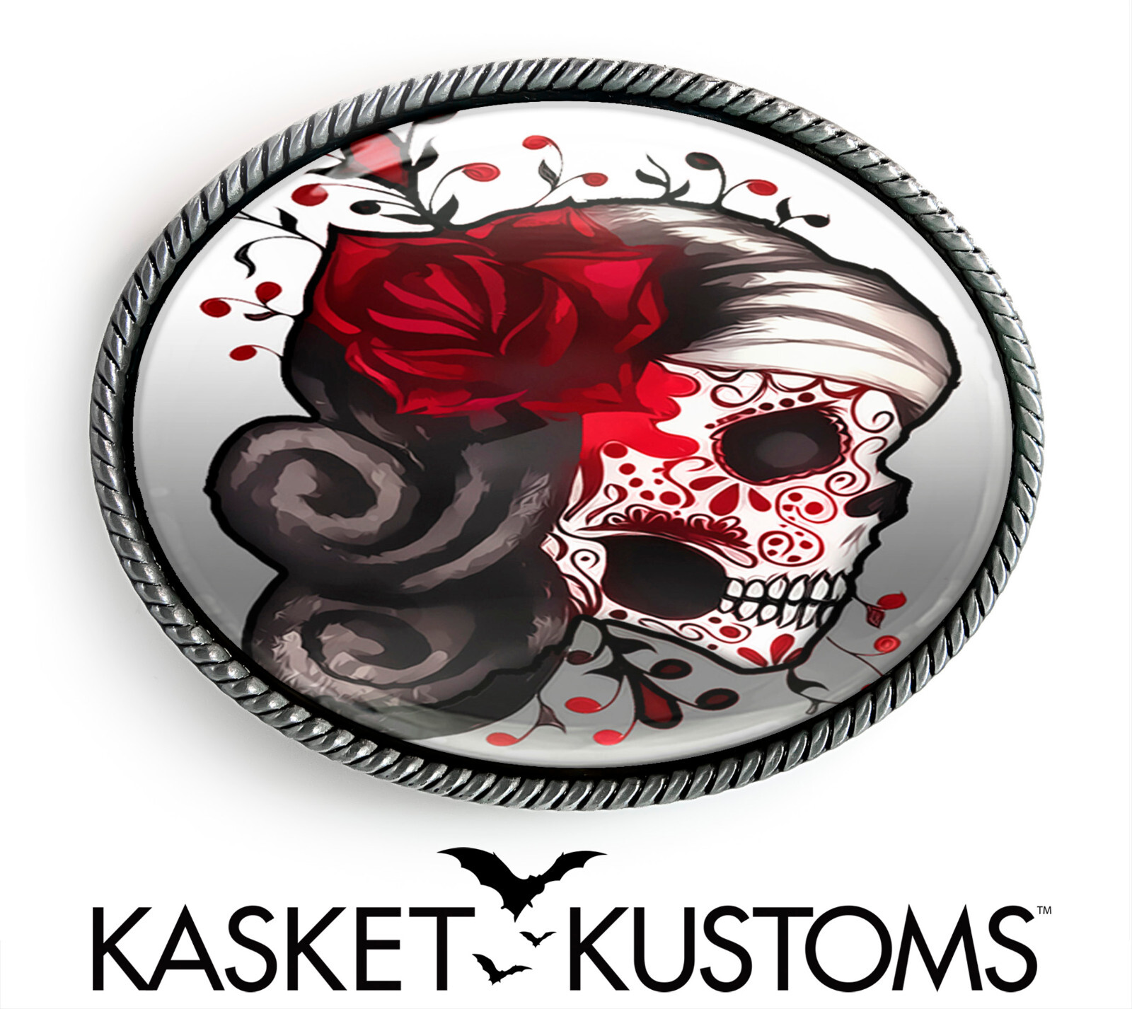 Day of the Dead Belt Buckle – Sugar Skull Tattoo Halloween Rockabilly Buckle -73