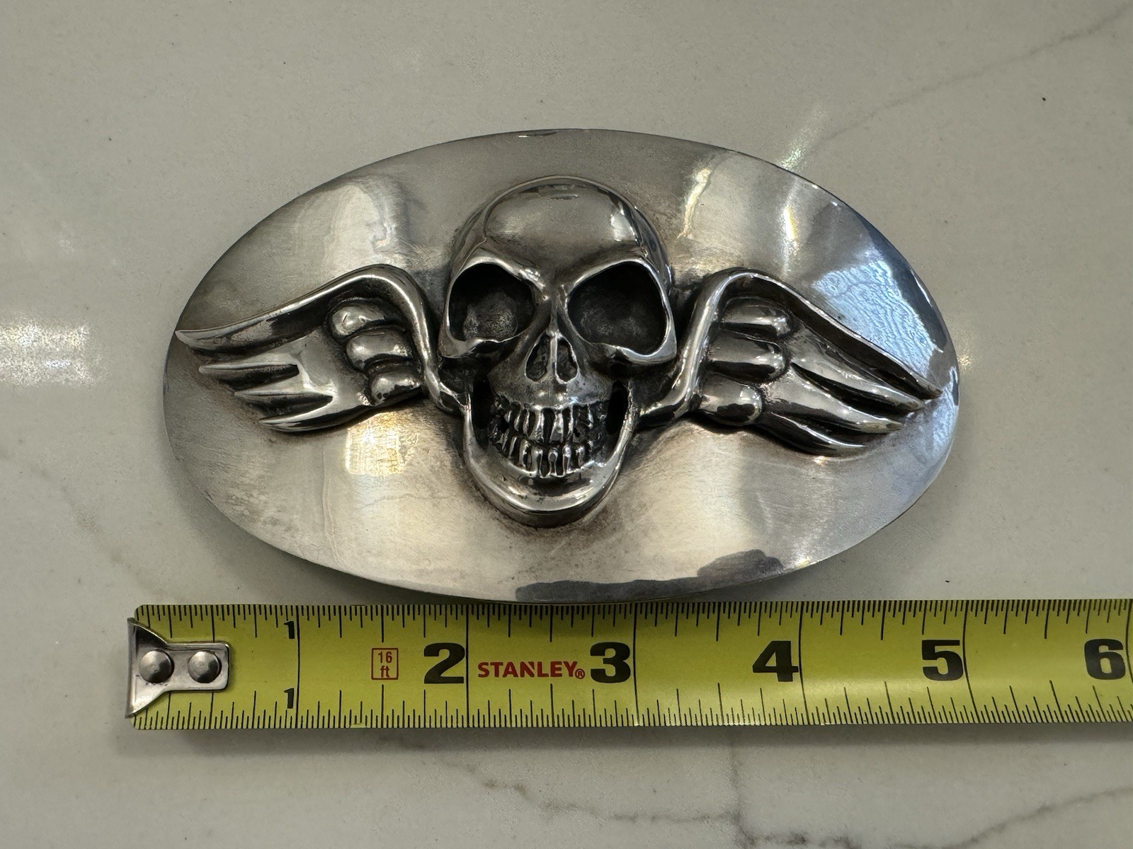 « RARE&Massive 259 grms 5 x 3 » King Baby Studio Sterling Skull Belt Buckle $4000