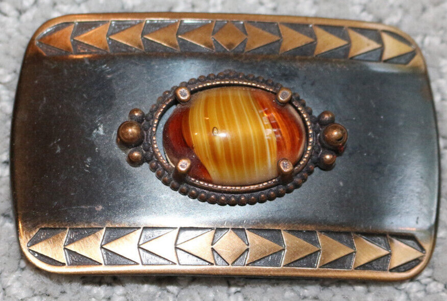 Belt Buckle Polished Brown Stone 3 1/4&Prime; x 2&Prime;