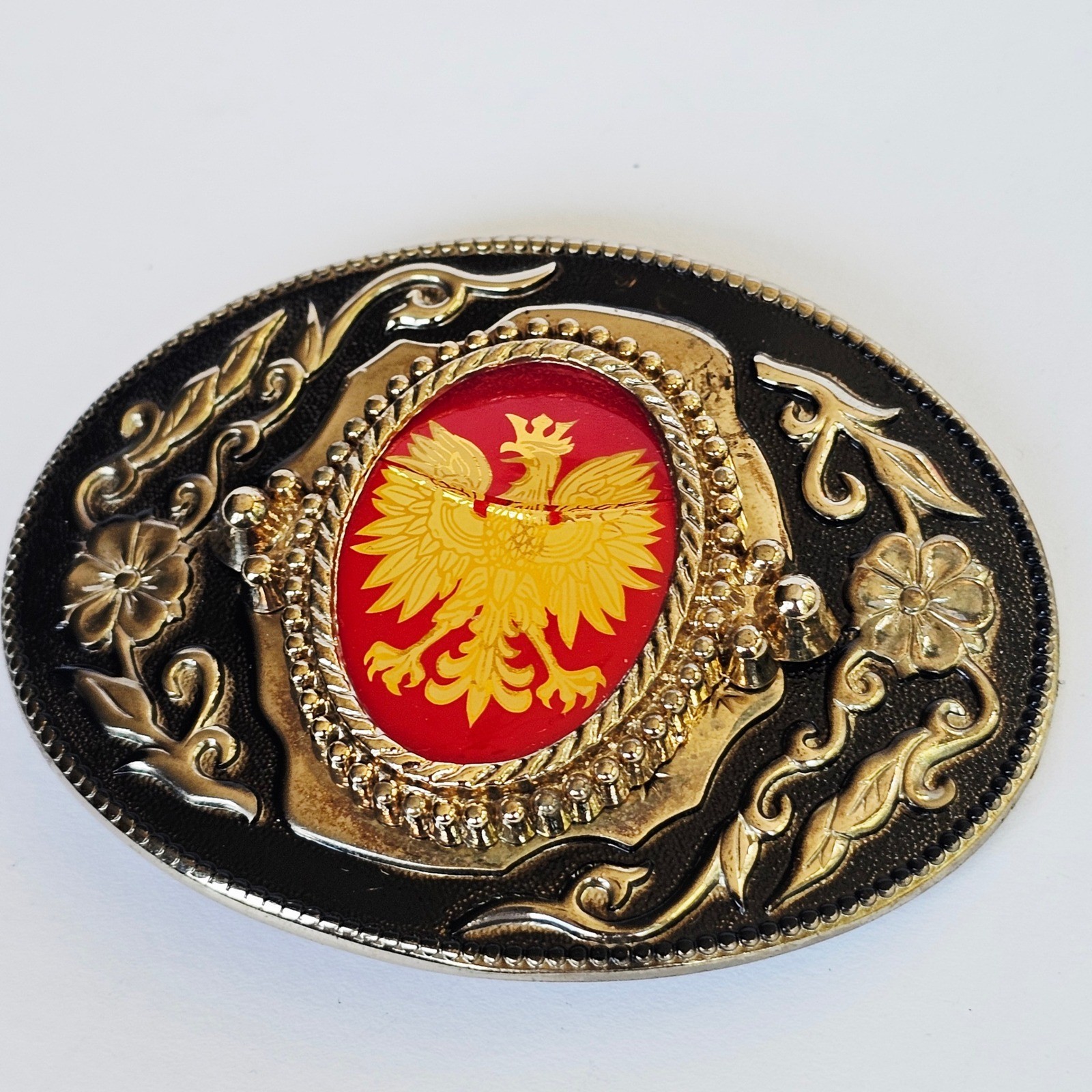 Vintage Polish Plate Style Steel Belt Buckle Austrian Slavic Eagle Gold Heraldic