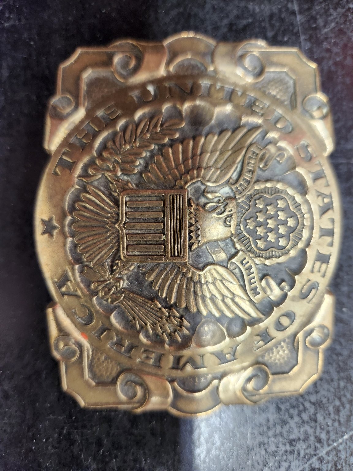 ADM Belt Buckle Solid Brass Great Seal USA Patriotic Western 3.5&Prime;x2.5&Prime;