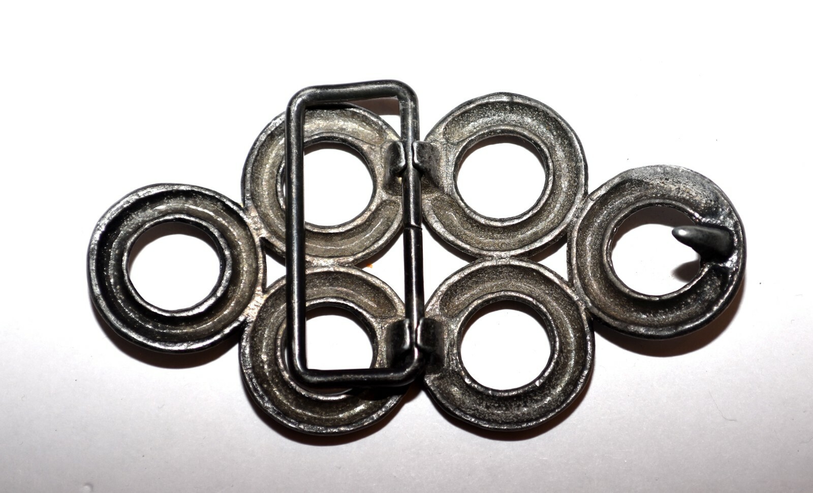 Multi Open Cut Circles Pewter Tone Belt Buckle 4.25&Prime; Long 2.25&Prime; High
