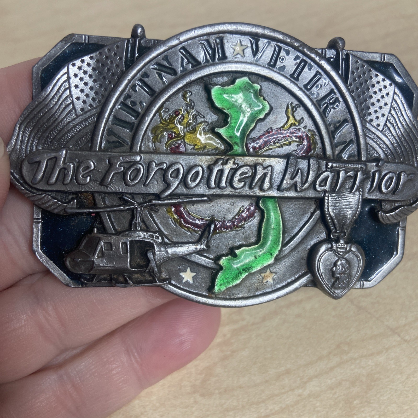 Forgotten Warrior VIETNAM VETERAN Belt Buckle Nice Colors 1989