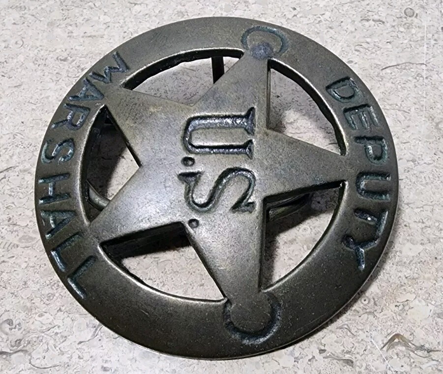 Vintage Brass Deputy US Marshall Round Star Belt Buckle Western Rustic Cowboy