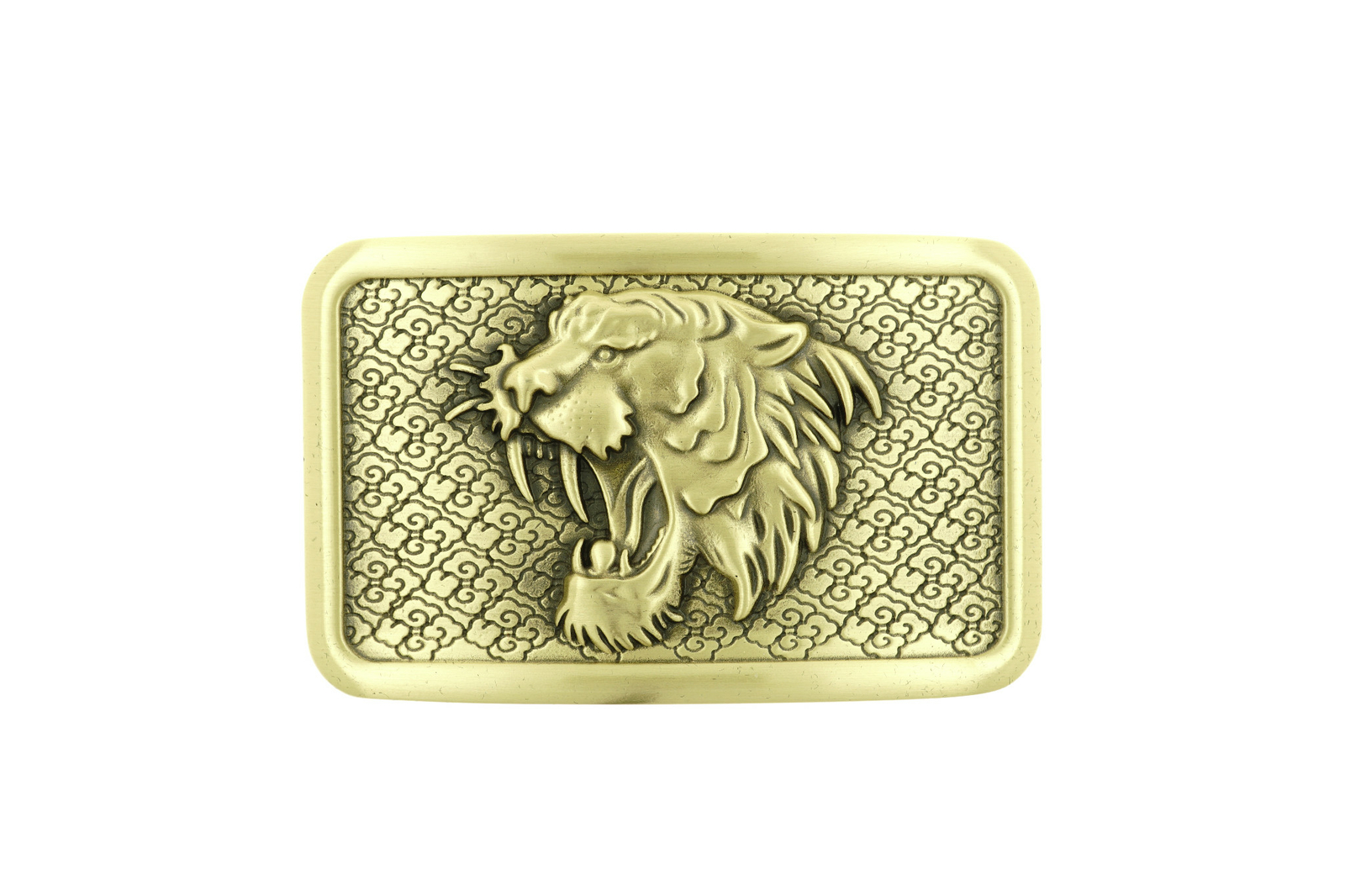 Tiger Head Rectangle Solid Brass Metal Belt Buckle