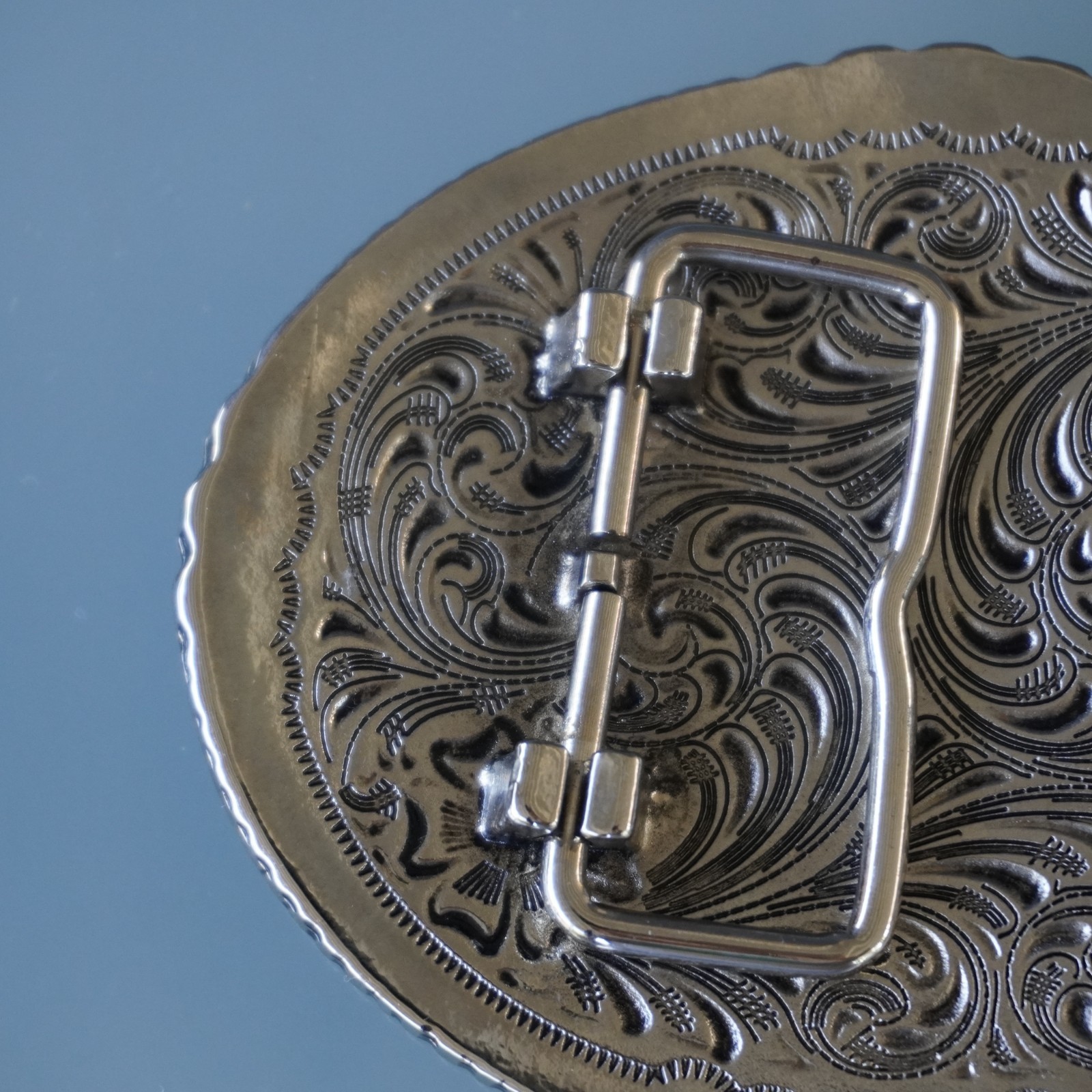 Two Tone Cross Belt Buckle Oval Silver Gold Floral Filigree Western