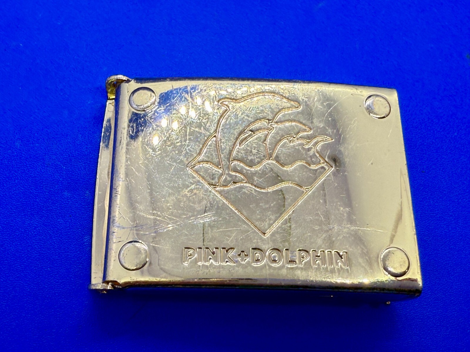Amazon River Rare Pink Dolphin Jumping Nautical Gold Color Ratchet Belt Buckle
