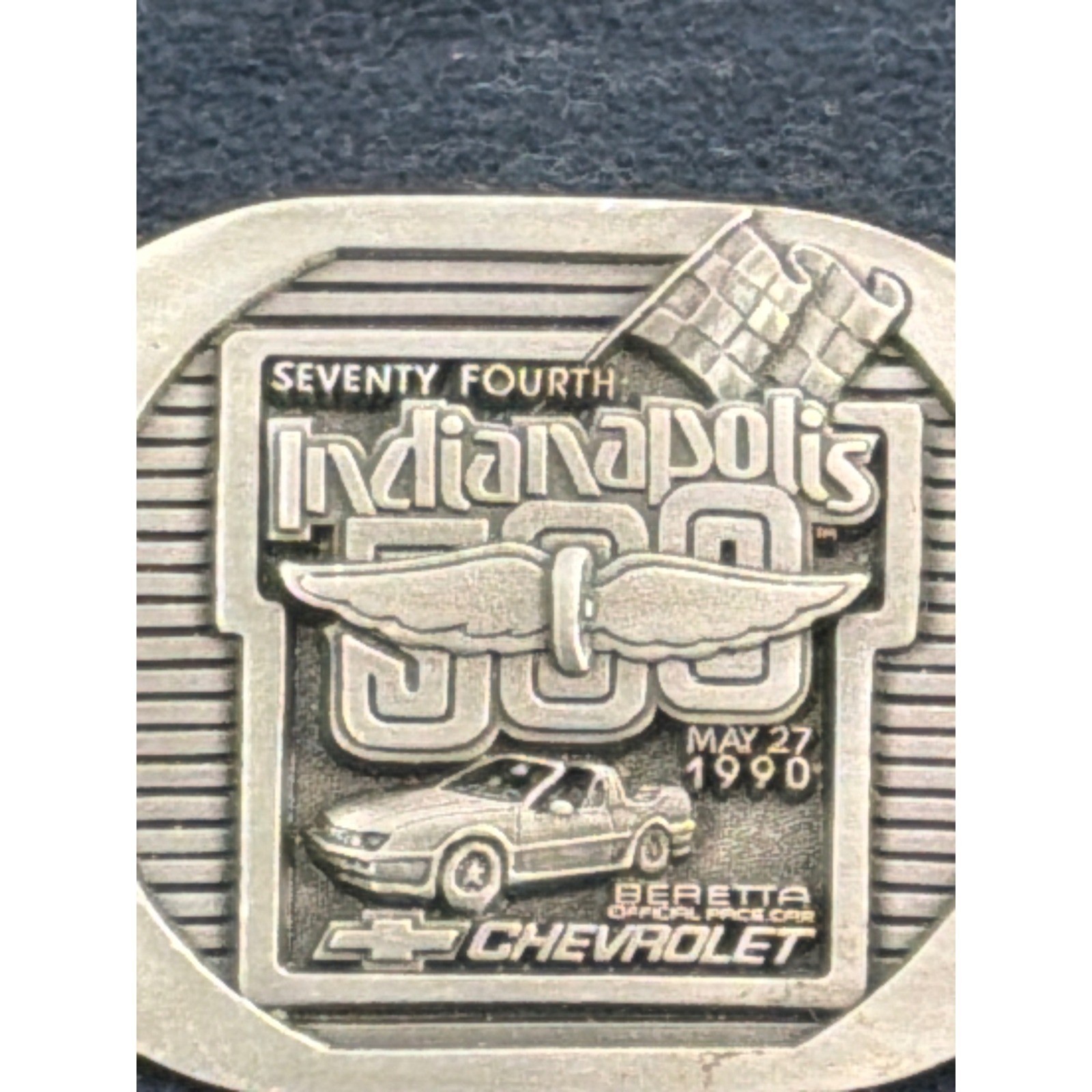 Vintage 1990 Indy 500 Chevrolet Beretta Pace Car Pewter Belt Buckle 100/500