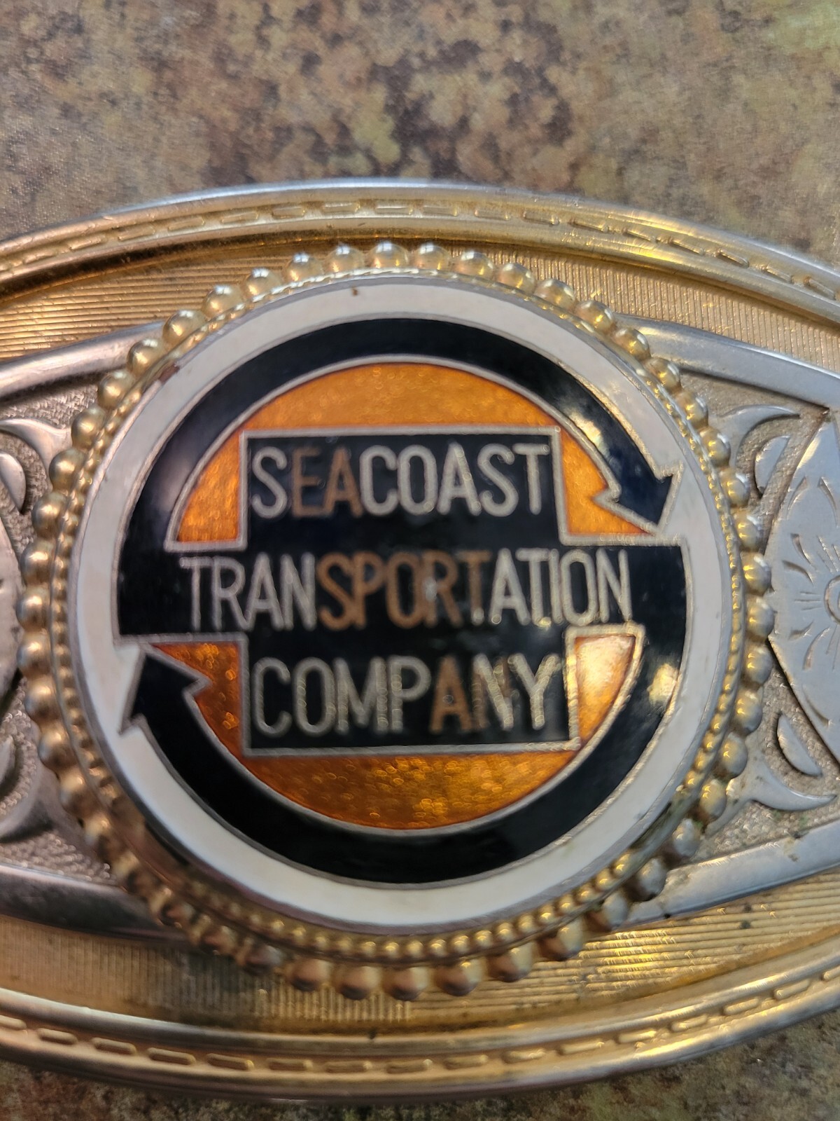 RARE Vintage Enamel Belt Buckle SEACOAST TRANSPORTATION COMPANY