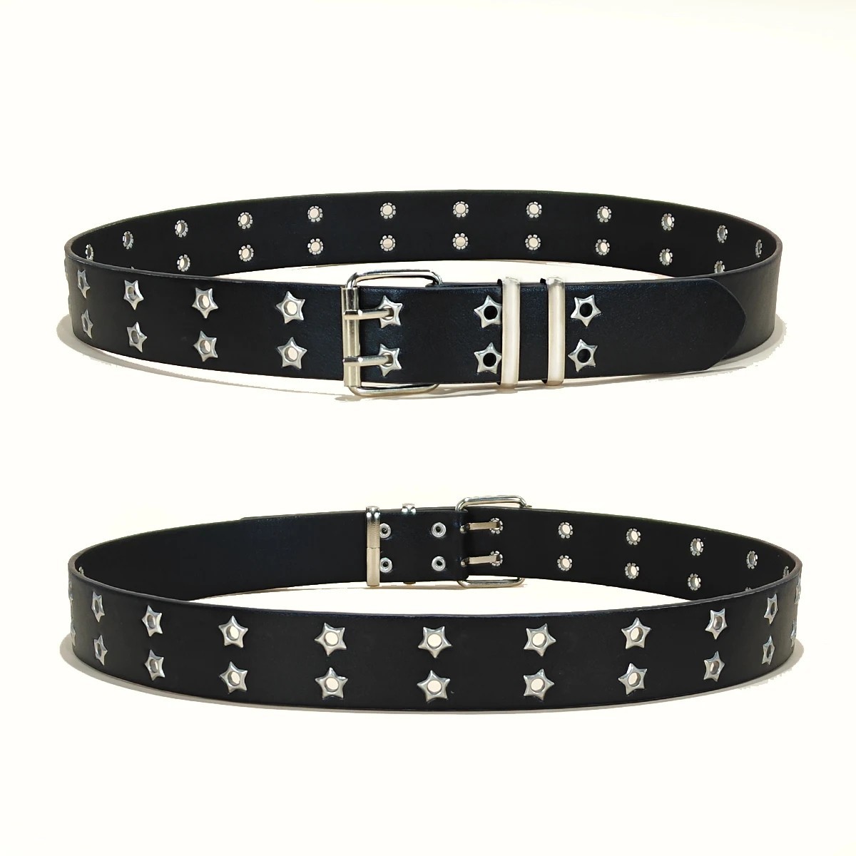 Retro Square Rivet Belt Three Row Buckle Punk Rock Waistband