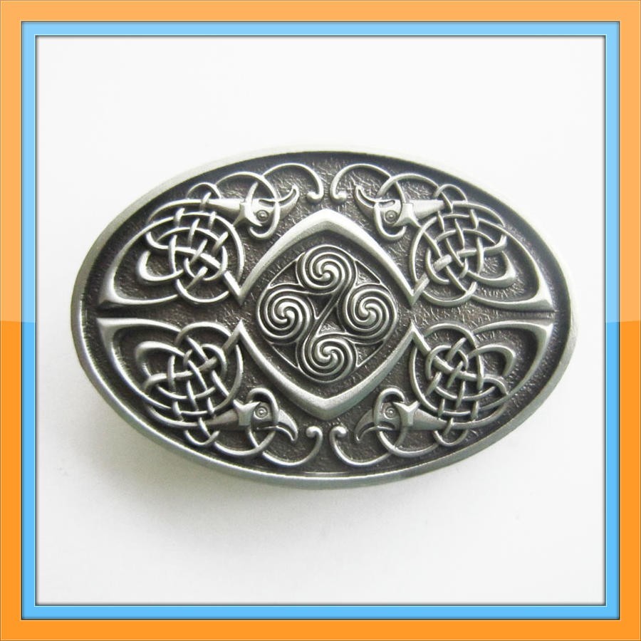 OVAL IRISH CELTIC KNOTS SILVER MEDIEVAL BELT BUCKLE