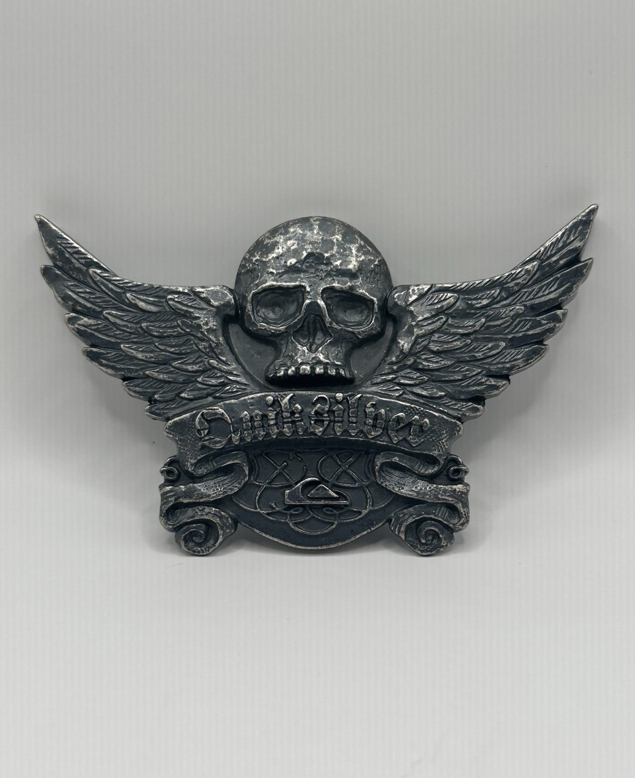 QUICK SILVER Skull & Wings Belt Buckle Vintage Large Silver Tone Unique
